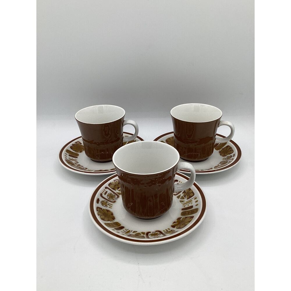 Style House Set Of 3 Vintage Retro Coffe Cup And Saucer Brown Discontinued